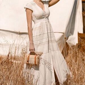 Spell and Gypsy Collective Suki Maxi Lace Gown Dress  White Small